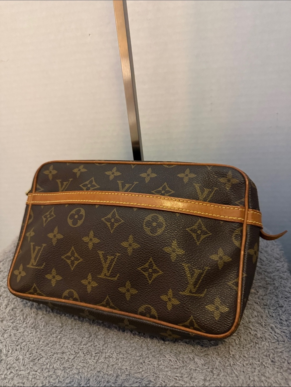 Louis Vuitton Brown Monogram Canvas Clutch with Tan Trim
